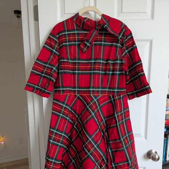 Banned Retro Bow Neck Holiday Plaid Dress - Picture 3 of 14